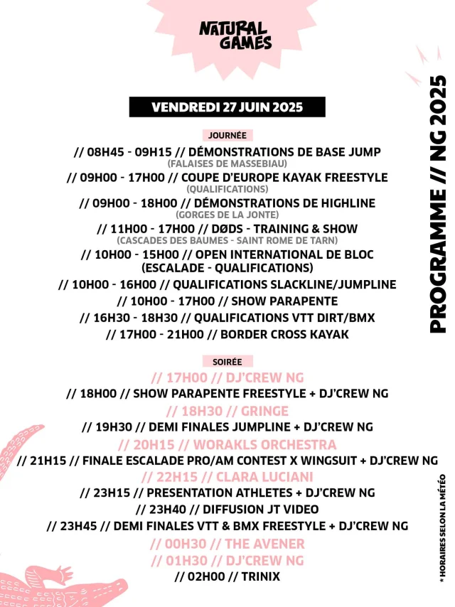 Programme Vendredi 27 Juin 2025 Natural Games